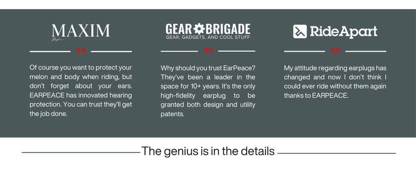 EARPEACE Moto - Reusable Motorcycle EarPlugs - Motorcycle Ear Plugs Wind Noise Protection - Comfortable Ear Plugs for Riding with High Fidelity Filter Noise Canceling Up to 26dB