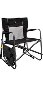 GCI OUTDOOR Freestyle Rocker XL with Side Table Camping Chair | Portable Folding Rocking Chair with Solid, Durable Armrests, Drink Holder & Comfortable Backrest — Red