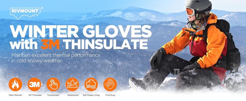 rivmount Winter Gloves Women Men, Thermal Ski Gloves for Cold Weather with Warm, Waterproof, Touchscreen for Running, Skiing