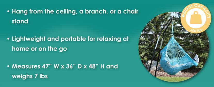 Sunnydaze Outdoor Hammock Chair Swing for Reading - Hanging Hammock Swing for Indoor or Patio - 300lb Capacity - Caribbean XL - Sky Blue