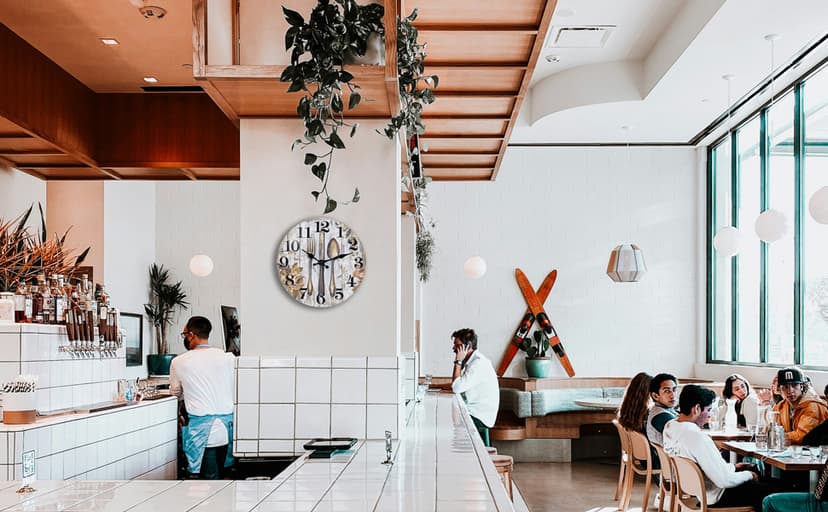 Keepcross Kitchen Wall Clock Fork & Spoon Cutlery Theme Rustic Modern Farmhouse Decor Glass Clock for Kitchen, Dining Room - 8 Inch, Battery Operated