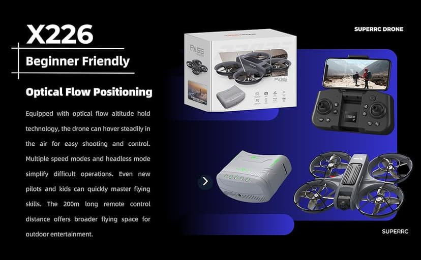 FPV Drone with Camera and VR Glasses, Brushless Motor Optical Flow Cool LED Lights Drones Dual Camera Switch RC Quadcopter 2 Batteries VR Drones for Beginners Adults X226 Drone