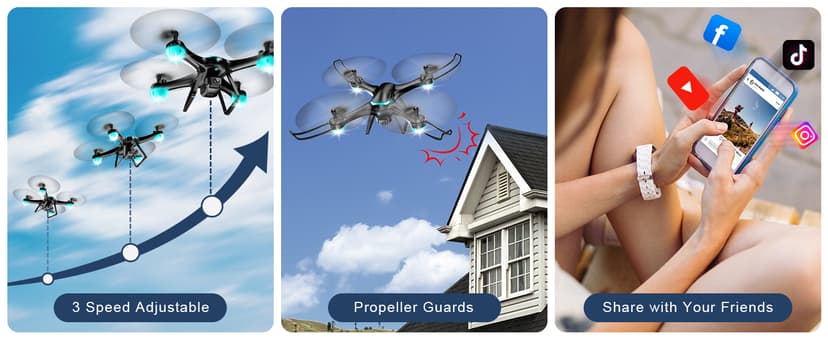 Drone with 1080P Camera, Remote Control Quadcopter with Gesture Selfie, Altitude Hold, One Key Start, 3D Flips, 2 Batteries, Black