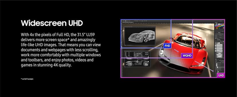 SAMSUNG 32" UJ59 Series 4K UHD (3840x2160) Computer Monitor,VA Panel, HDMI, Display Port, Eye Saver/Flicker Free Mode, FreeSync, LU32J590UQNXZA, Black