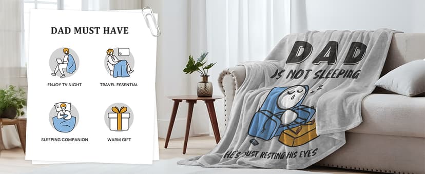 Dad Gifts from Daughter Son, Super Soft Throws Blanket for Couch and Napping, 60" x 50" (Gray) Funny Birthday Gift for Dad Husband, Dad is Not Sleeping Blanket B0DPW37148