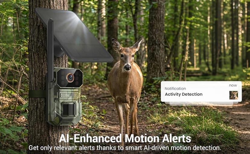 4G LTE Cellular Trail Camera with Solar Panel, 1080p Full HD Game Cameras, Live View, Night Vision, Motion Detection, 2-Way Talk, IP65, Built-in SIM Card, Unlimited Plan (Sold Separately)