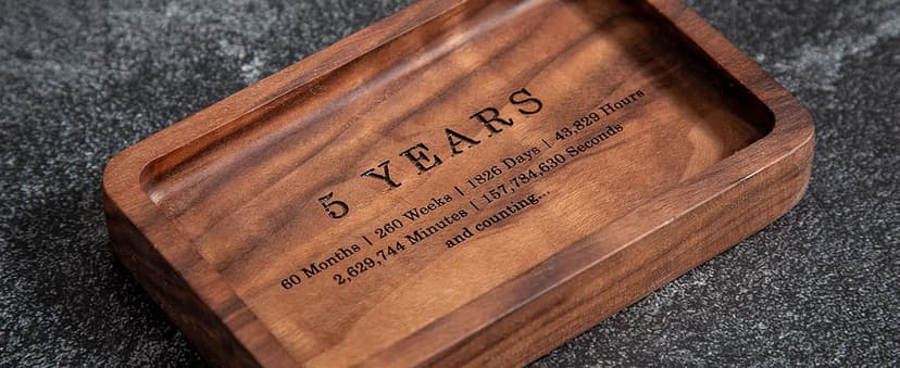 MUUJEE Ring Dish - Engraved Rectangle Wood Tray Small Jewelry Dish 5 Year Wedding Anniv Gifts Ideas (Small - 5.5 x 3.5 inches)