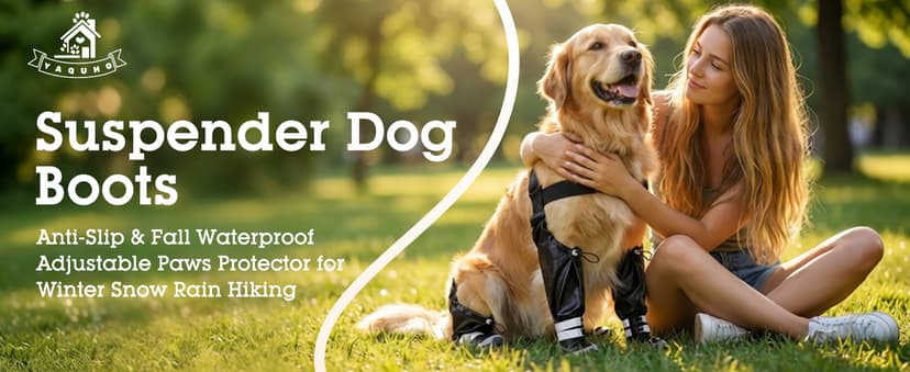 YAQUHO Upgraded Dog Suspender Boots, Suspender Boots for Large Dogs, Waterproof Dog Rain Boot, Anti-Slip Winter Snow Dog Shoes Leggings, Adjustable Paws Protector for Outdoor Dogs Walking Hiking (L)