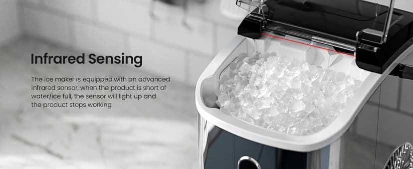 Kismile Nugget Ice Makers Countertop,35Lbs/24H,Portable Sonic Ice Machine with Self-Cleaning,One-Click Operation for Home/Office(Stainless Steels Silver)