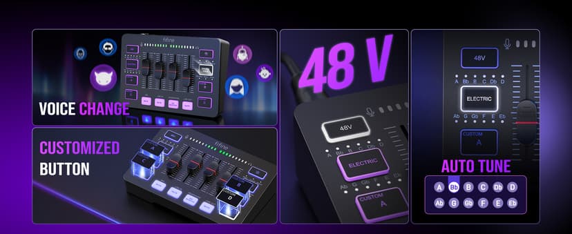 FIFINE Gaming Audio Mixer, Streaming RGB PC Mixer with XLR Microphone Interface, Individual Control, Volume Fader, Mute Button, 48V Phantom Power, for Podcast/Recording/Vocal/Game Voice-AmpliGame SC3