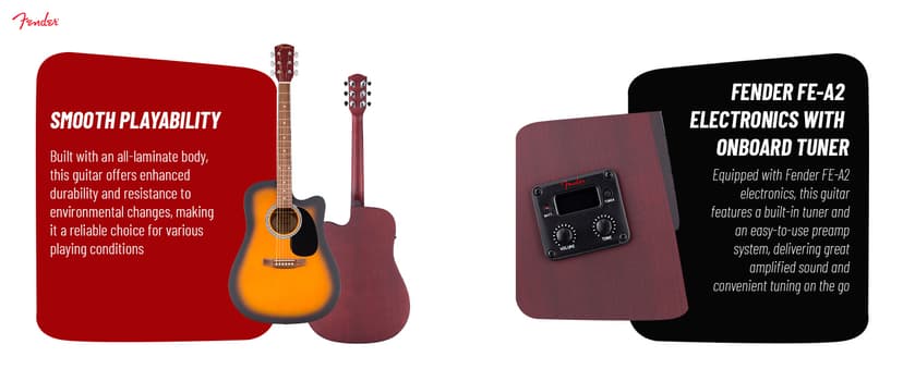 Fender FA Series Dreadnought Acoustic-Electric Guitar - 2-Color Sunburst Bundle with Gig Bag, Strings, Picks, and Austin Bazaar Instructional DVD