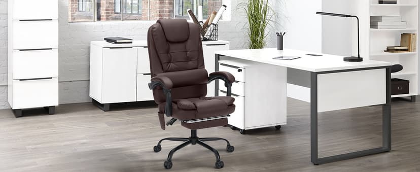 HOFFREE Massage Office Chair with Foot Rest 7 Points Vibration Ergonomic Executive Desk Chair Leather Computer Office Chair Black