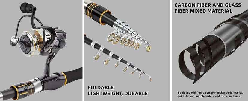 Collapsible Fishing Rod and Reel Combo, BalanZze Telescopic Fishing Rod with Spinning Reel, Portable Collapsible Fishing Pole Kit for Saltwater and Freshwater – Ideal Fishing Gift