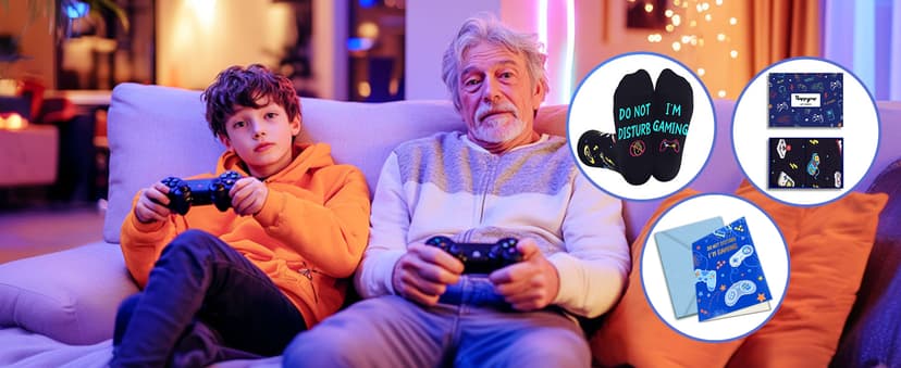 Gamer Gifts for Teens Boys - Video Game Gifts, Gaming Socks for Kids 4-18 Years with Greeting Card