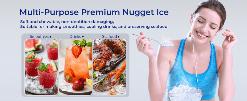 Under Counter Nugget Ice Maker, 70 lbs/Day Nugget Ice Machine, Built-in or Freestanding Ice Maker with 2-Drawer Ice Baskets, Auto-Cleaning & 24H Timer for Home and Bar Use