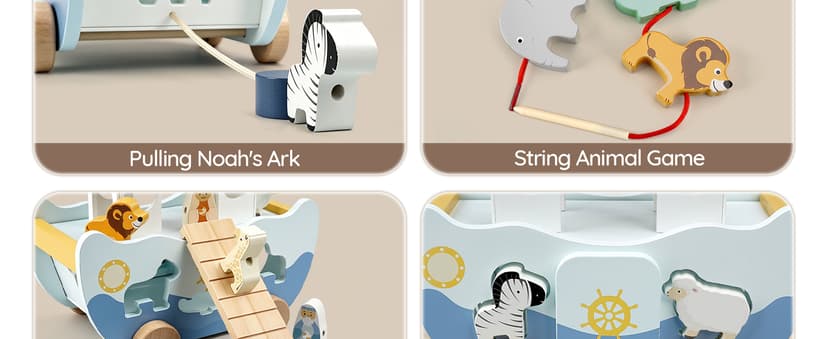 Neutral Color, Montessori Educational Toy, Animal Shape Sorter, Christian Toys for Toddler 1-3, Christmas Birthday Gift Joyreal Wooden Noah's Ark Toy for 1 Year Old Baby Boy and Girl Baptism Gift B0F3XF1SH8