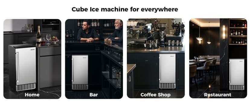 EUHOMY Under Counter Ice Maker with Drain Pump, 100 lbs/Day Ice Machine, Auto-Cleaning & 24H Timer, Stainless Steel Commercial Ice Maker with 24 lbs Storage for Home/Bar/Cafe/Restaurant