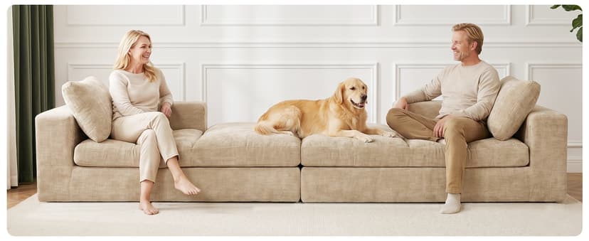 80.7" Oversized Double Chaise Lounge Chair Indoor, Cloud Boneless Sleeper Sofa Bed with 4 Pillows, Extra Deep Seat Cozy Loveseat Couch for Living Room Bedroom, No Assembly Required (Khaki)