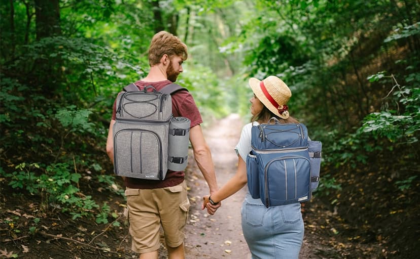 Hap Tim Picnic Basket Backpack for 2 Person with 2 Insulated Cooler Compartment, Wine Holder, Fleece Blanket, Cutlery Set, Gifts Ideals for Wedding, White Elephant, Bridal Showers, Christmas B09NLXDWYG
