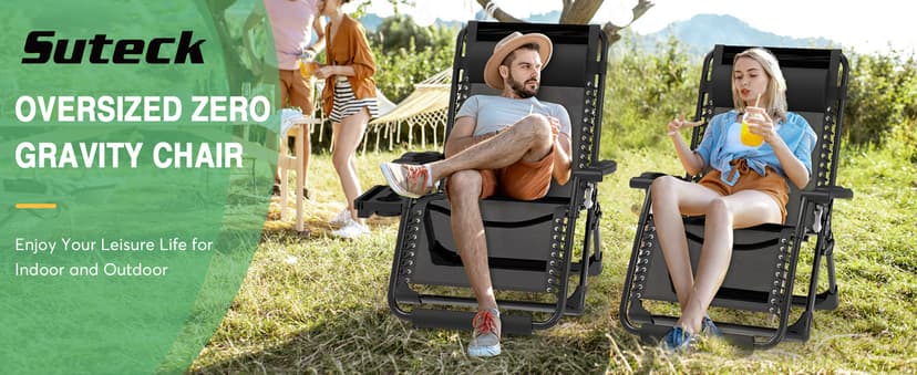 Suteck Oversized Zero Gravity Chair,29In XL Lounge Chair w/Removable Cushion&Headrest, Reclining Camping Chair w/Upgraded Lock and Footrest, Reclining Patio Chairs Recliner for Indoor Outdoor