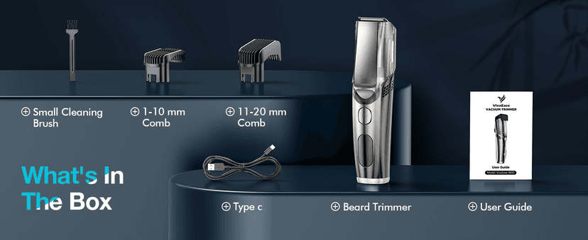 Vacuum Beard Trimmer for Men, New Version Adjustable Precision Trimming Length with 2 Comb, Electric Cordless Vacuum Trimmer for Beard, Waterproof and Rinses Easy, Blades for Skin fit