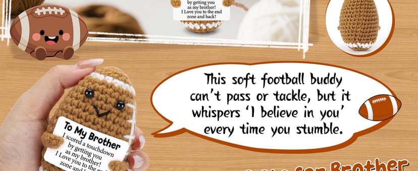 Mini Funny Brother Gifts from Sister Brothers, Positive Birthday Gift for Brother Adult, I Love You Small Cool Cute Football, Handmade Emotional Crochet Gift