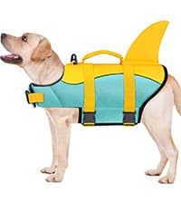 Malier Dog Life Jacket, High Buoyancy Shark Swimsuit, Ripstop American Flag, Medium, Red & Dark Blue