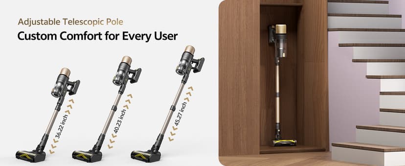 Ultenic Cordless Vacuum Cleaner, 550W 50KPA 65min Runtime, Stick Vacuum with Green Light, Self-Standing & 180° Lay-Flat, Anti-Tangled Brush, Vacuum Cleaners for Home/Hard Floor/Carpet/Pet Hair, U15