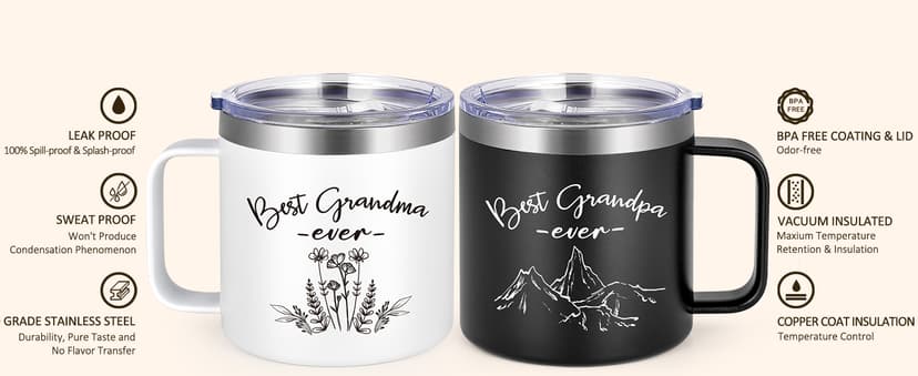 LiqCool Gifts for Grandparents, 14 Oz Best Grandma and Grandpa Insulated Mugs, Christmas Gifts for Grandparents, Grandma and Grandpa Gift from Grandkids Grandchildren(Black & White)