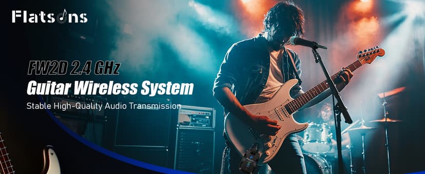 FW2D Wireless Guitar System Exclusive Mute Plug, 2.4 GHz Wireless Guitar Transmitter Receiver, 10H Working Cordless Guitar Transmitter Rechargeable USB C for Acoustic Electric Guitar Bass Ukulele etc