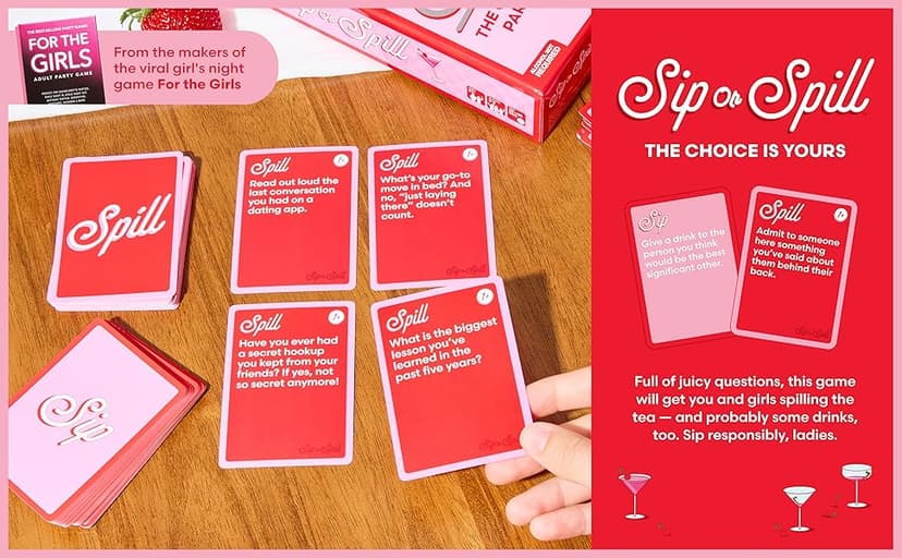 Sip or Spill Party Drinking Game, Fun Social Drinking Games for Adults, Games and Card Games, Includes 200 Cards and Instructions