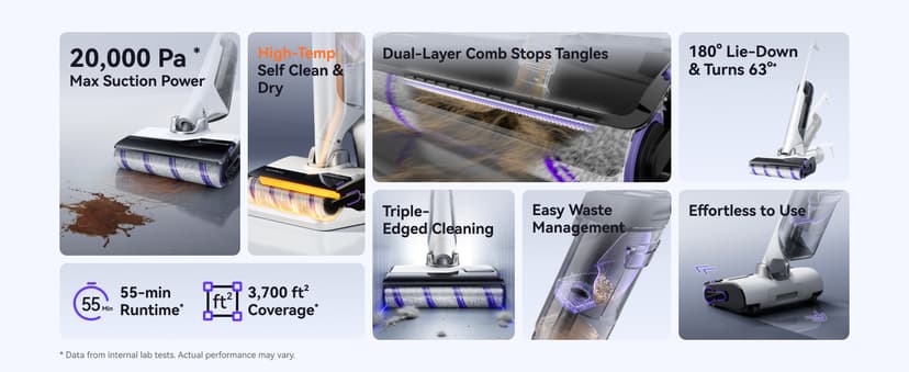 NARWAL S30 Wet Dry Vacuum Cleaner with 20000Pa Suction, 176°F Self-Cleaning, Heated Drying, Disposable Waste Bag, Tangle-Free, Cordless Vacuum Mop for Hard Floors & Edge Cleaning, Easy to Use