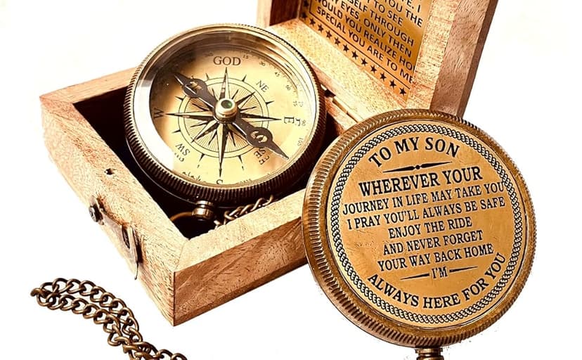 Gift for Son from Mom Dad | Engraved Compass 2" - Father to Son Gifts, Mom to Son Gifts for Graduation 2025, Birthday Baptism Confirmation Communion