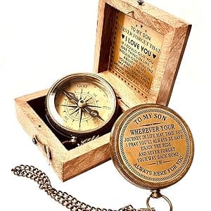Gift for Son from Mom Dad | Engraved Compass 2" - Father to Son Gifts, Mom to Son Gifts for Graduation 2025, Birthday Baptism Confirmation Communion