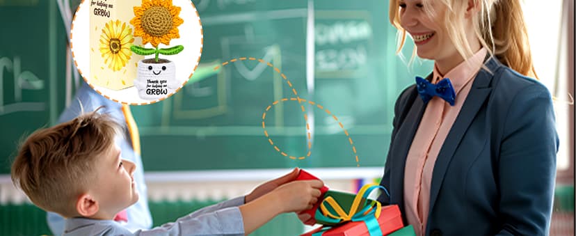 U-Goforst Teacher Appreciation Gifts, Emotional Cheer Thank You Gifts for Women Boss Coworkers Friends, Support Positive Handmade Crochet Sunflower Pot for Birthday Christmas Last Day of School