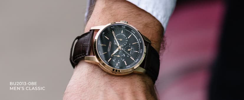 Citizen Men's Classic Eco-Drive Leather Strap Watch, 3-Hand Date