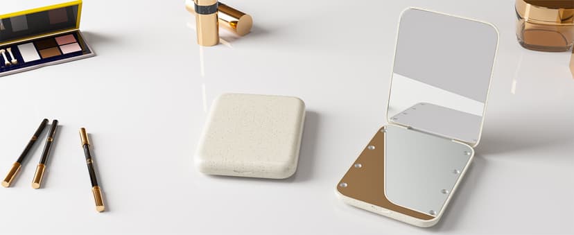 Kintion Wheat Straw Compact Mirror, 1X/3X Magnification, Lighted, Folding, Portable, Eco-Friendly, Great Gift