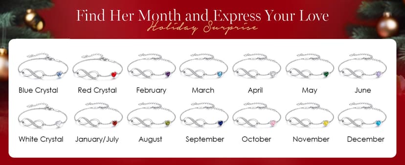 CDE Infinity Heart Birthstone Charm Link Bracelet for Women 925 Sterling Silver Adjustable Mother's Day Christmas Day Gift Anniversary Birthday Jewelry for Wife Girlfriend Her