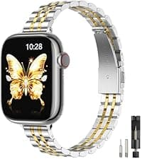 STIROLL Slim Leather Bands Compatible with Apple Watch Band 38mm 40mm 41mm 42mm(Series 11 10), Top Grain Leather Watch Thin Wristband for iWatch SE 9 8 7 6 5 4 3 2 1 (Black Rose Gold)