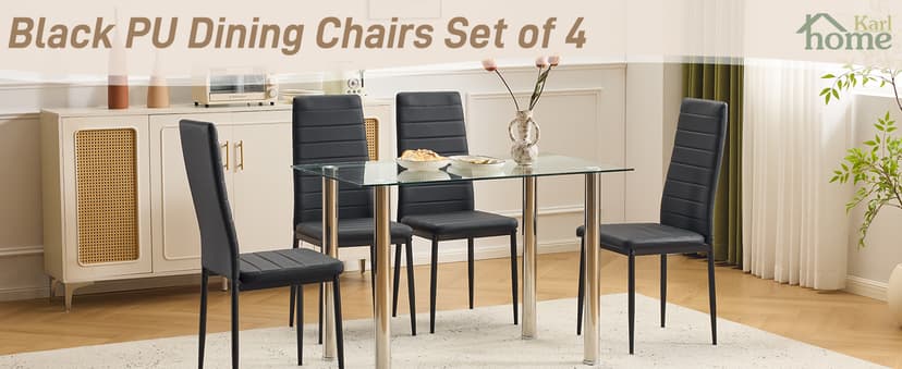 Karl home Dining Chairs Set of 4, PU Leather Balck Kitchen Chairs with Padded High Back & Foot Cap Protection for Dining Kitchen Living Room,300lbs Capacity,Space-Saving