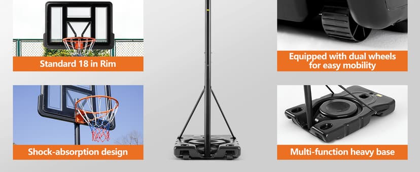 Sweetcrispy Portable Basketball Hoop Outdoor 6.1-10FT Adjustable Height, 44 Inch Shatterproof Backboard/Shock Absorbent Rim, Fillable Base, 2 Wheels for Backyard/Driveway