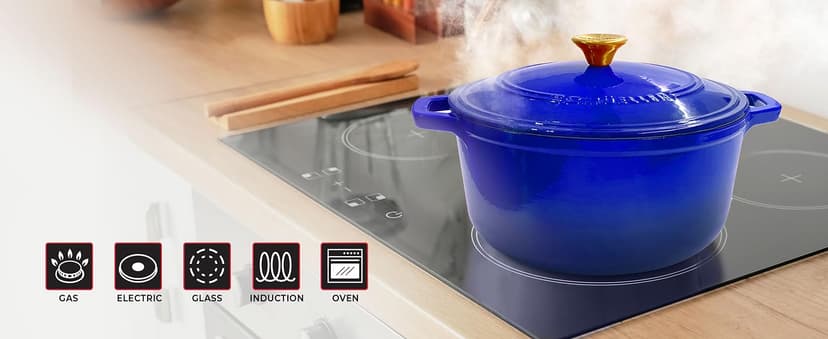 Mueller DuraCast 6 Quart Enameled Cast Iron Dutch Oven Pot with Lid, Heavy-Duty, Oven Safe up to 500° F & Across All Cooktops, Wedding Registry Ideas & Gifts, Emerald