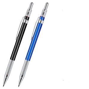 2mm Mechanical Pencil Set, 2 Pieces Artist Carpenter Drafting Pencils 2.0 mm with 2 Tube Lead Refill (HB, 2B), Art Lead Holder Metal Marker for Draft Drawing, Writing, Art Sketching