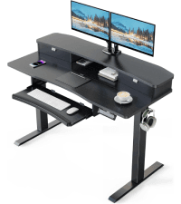 HUANUO L-Shaped Standing Desk, 63 x 40 inch Dual Motor Corner Standing Desk, Electric Height Adjustable Computer Desk with Cable Tray & 3 Preset Heights, Raising Desk for Home Office, White, HNESD109