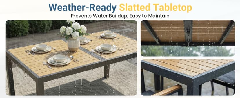 5-Pieces Aluminum Patio Table and Chairs for All-Weather, Patio Table Set with Heavy Duty HDPS Rectangular Table, Outdoor Patio Dining Furniture Set with Breathable Quick-Drying Textilene Chairs