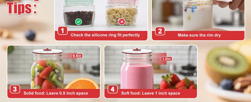 Electric Mason Jar Vacuum Sealer Kit - Auto-Stop with Digital Display, 60kPa Ultra Strong Suction for Wide/Regular Mouth Jars, Preserve Freshness 12X Longer (Includes 6 Lids & Bag Adapters)