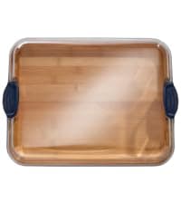 Farberware Bamboo Cutting Board with Clear Locking Lid, 11x14 Inch Charcuterie Board with Handles - Reversible Serving Board for Cheese, Meats, Snacks and More B0D2RRK7CS