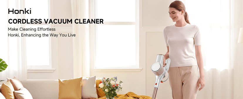 Honki Cordless Vacuum Cleaner, 500W/40Kpa Vacuum Cleaners for Home, Stick Vacuum Cordless with LED Display, Anti-Tangle & Wall Mount, 8 in 1 Lightweight Vacuum for Hard Floors Pet Hair(Gold)