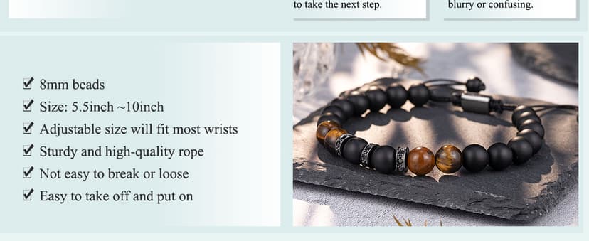 UNGENT THEM Mens Natural Stone Adjustable Bracelet for Men, Anniversary Birthday Christmas Graduation Gift for Him, Son, Brother, Husband, Boyfriend...