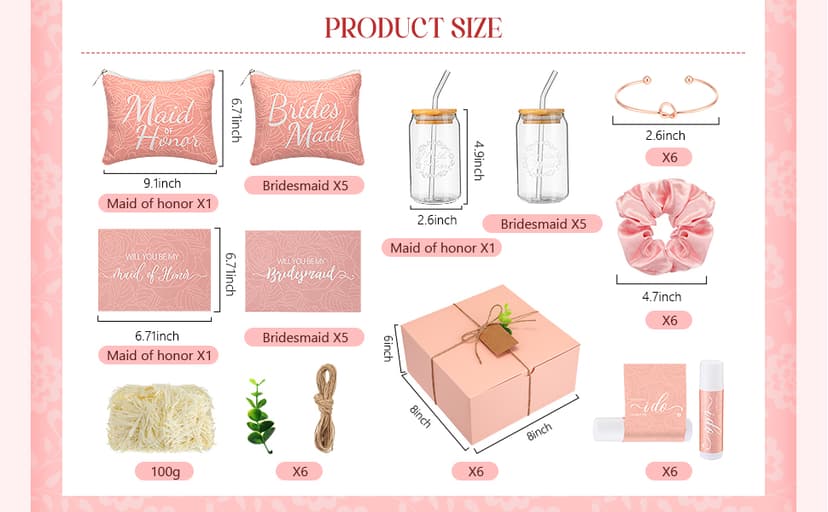 54 Pcs Bridesmaid Proposal Gifts, Maid of Honor Gift Include Wedding Gift Box Makeup Bag Invited Card Glass Cup Lip Balm Scrunchie Bracelet for Bridal Shower Bachelorette Party(Green)